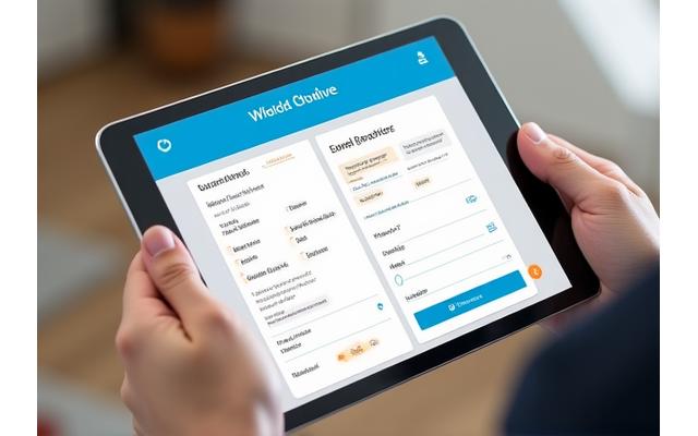 Interfaz de aplicación móvil mostrando un calendario de horarios de alimentación para un perro, con opciones de configuración personalizadas, en una tablet moderna.