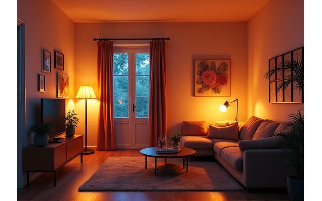 Iluminación ambiental inteligente en un apartamento moderno.
