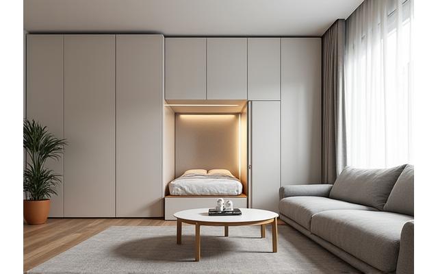 Muebles inteligentes transformables en un apartamento pequeño.