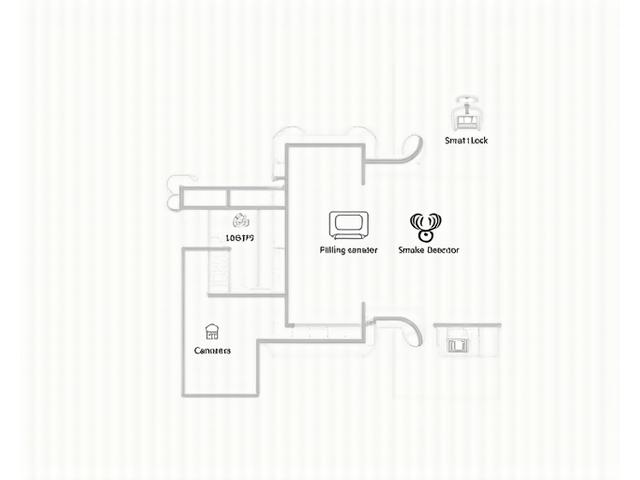 Diagrama de seguridad inteligente para apartamento con puntos de control discretos.