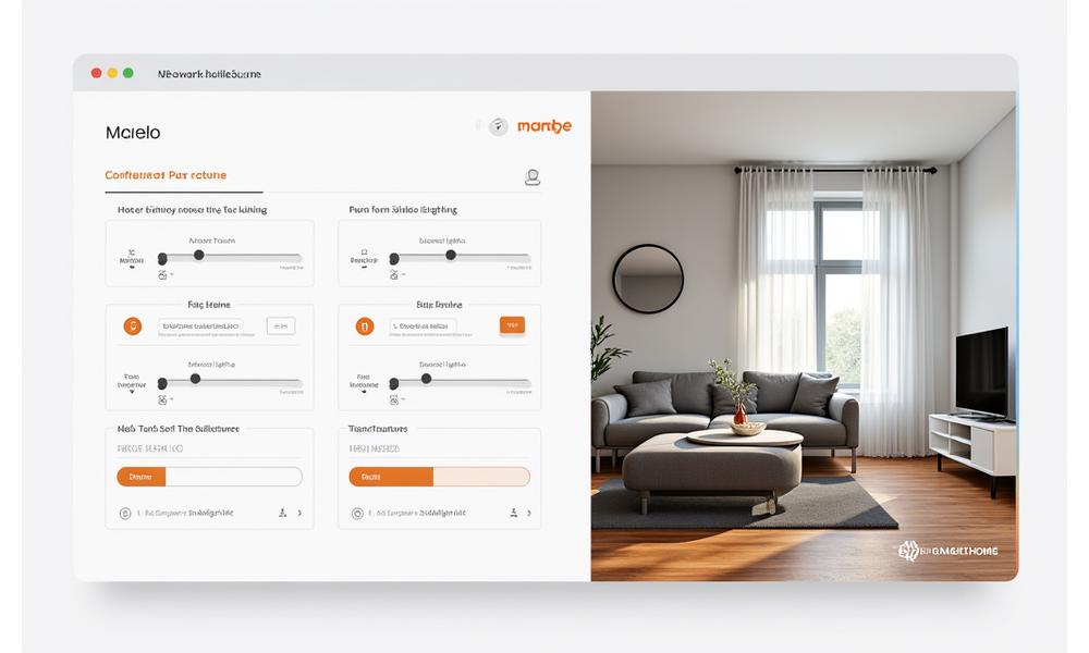 Representación de un configurador interactivo con paneles visuales y opciones paso a paso para personalizar un ambiente del hogar.