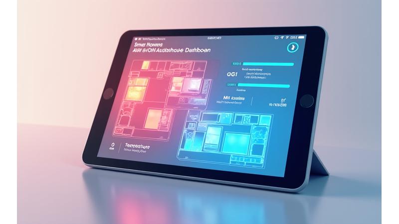 Interfaz de dashboard inteligente que muestra un mapa de calor de un hogar con controles de temperatura por zona.