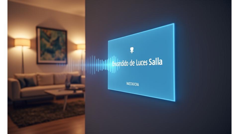 Interfaz visual de un sistema de control por voz en español colombiano mostrando un comando exitoso.