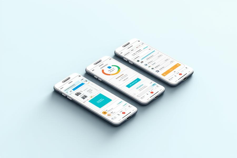 Serie de mockups de teléfonos móviles mostrando diferentes pantallas de la aplicación de Quimbaya Echo para el control del hogar.