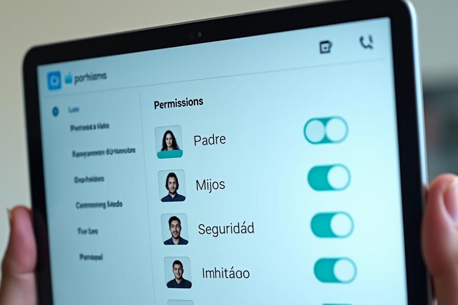 Interfaz de una aplicación de gestión de usuarios en un sistema domótico, mostrando perfiles con diferentes permisos.