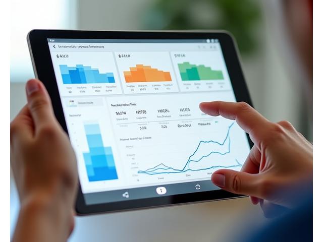 Interfaz de monitoreo de energía en una tablet, mostrando gráficos de consumo por dispositivo y área.
